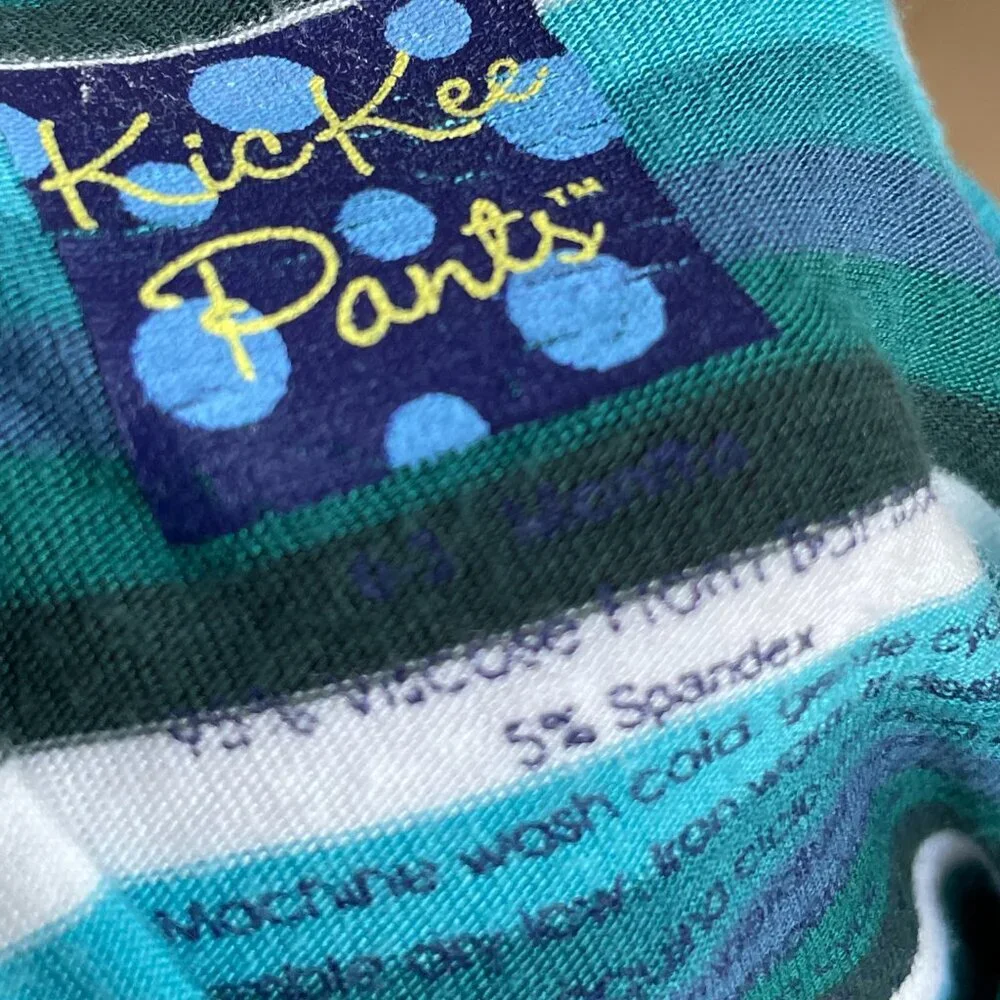 KicKee Pants Bamboo‎ Coverall w/ Snaps Romper PJs Outfit, Blue & White, 0-3 Mo.